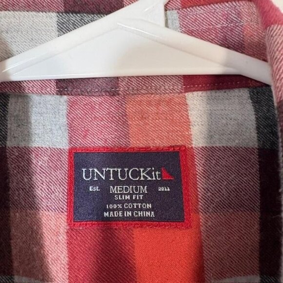 UNTUCKit Shirt Mens Medium Red Black Plaid Slim Fit Flannel Button Down Casual - Picture 3 of 6